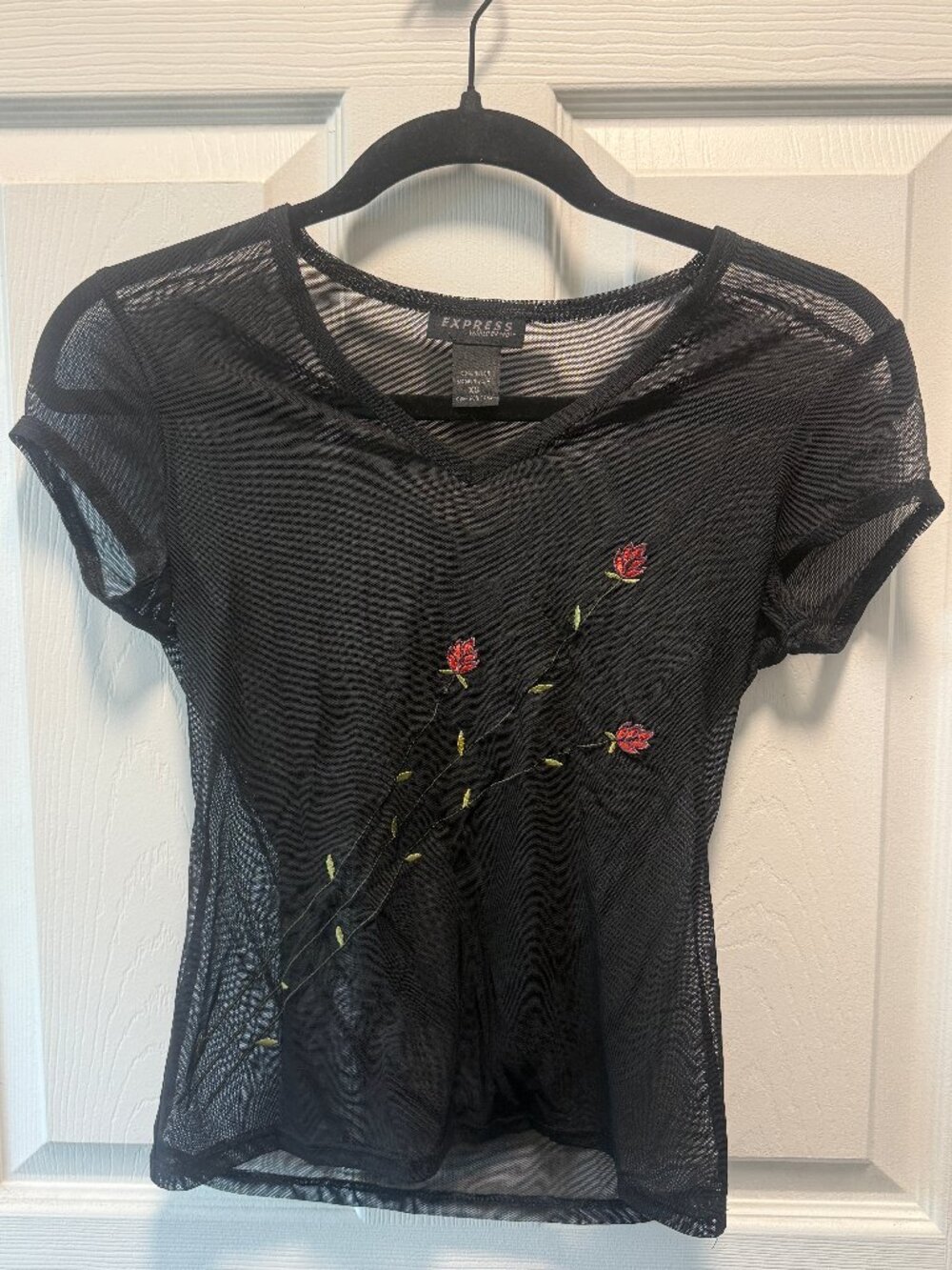 Vintage Y2K Express Sheer Mesh Rose Top XS